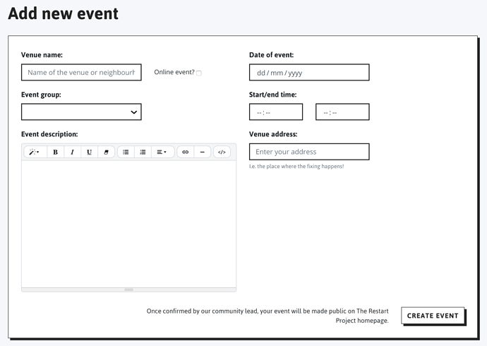 Create event form