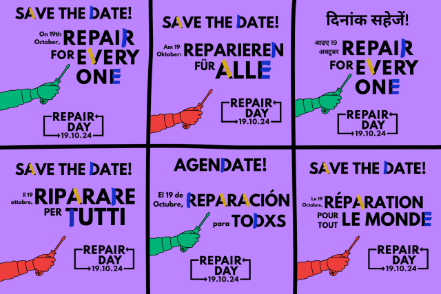 A series of graphics that say 'Repair for Everyone' in various languages